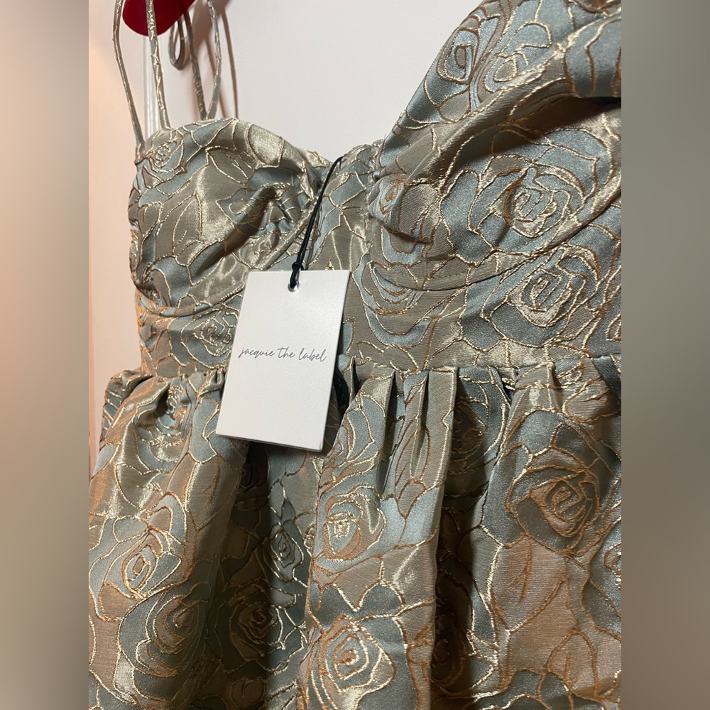 Mini Babydoll Prom🪩Dress in Tapestry Blue And Gold Roses 💙🌹 - Size M - NWT - Picture 3 of 10